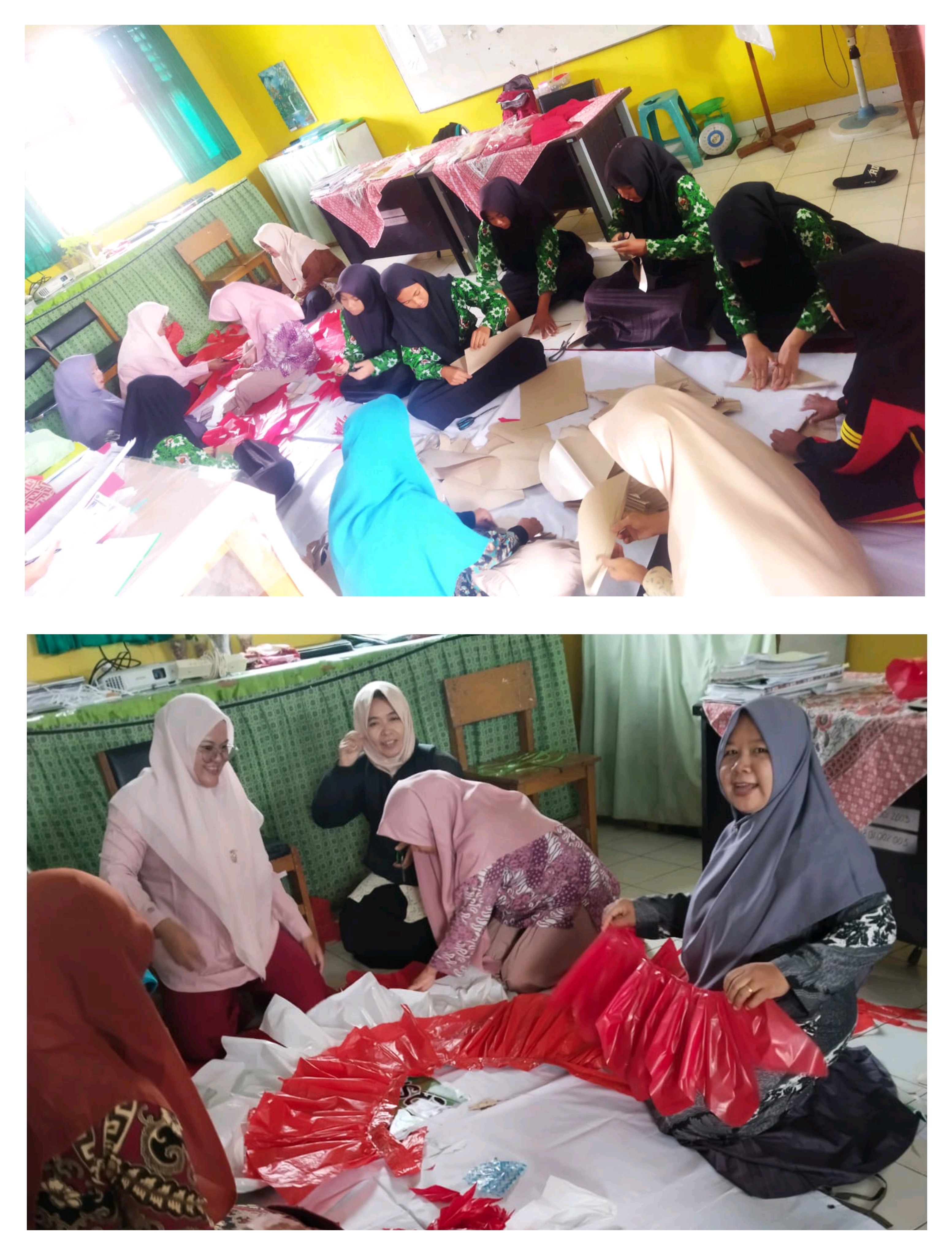 Guru dan Siswa MTsN 4 Batang Hari Berkreasi Membuat Gaun Karnaval dari Kresek dan Kertas Nasi
