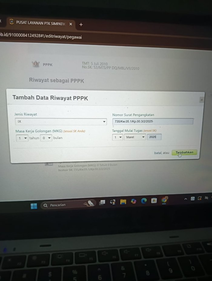 Pemutakhiran Data MKG PPPK di MTsN 4 Batang Hari Dilaksanakan untuk Menjamin Keakuratan Administrasi Kepegawaian Pemutakhiran Data MKG PPPK di MTsN 4 Batang Hari Dilaksanakan untuk Menjamin Keakuratan Administrasi Kepegawaian