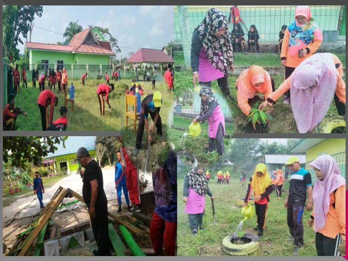 MTsN BATANG HARI LAKUKAN KERJA BAKTI SEKALIGUS PENGHIJAUAN DALAM MENGHADAPI UJIAN UNBK, UAMBNBK DAN UMBK SERTA HUT MTsN 4 BATANGHARI KE- 23