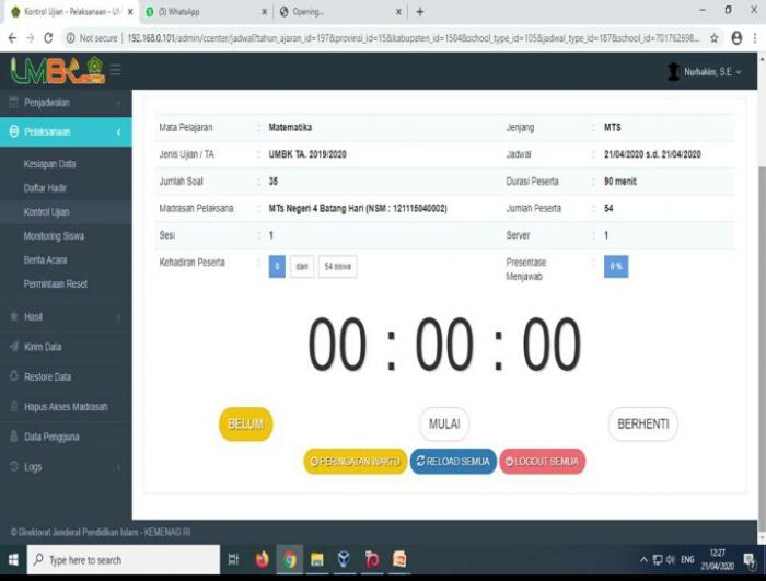 UJAIN AKHIR MADRASAH BERBASIS KOMPUTER JARAK JAUH (DARING) MTsN 4 BATANG HARI SUKSES DILAKSANAKAN