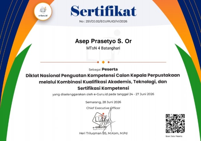 Kepala Perpustakaan MTsN 4 Batanghari Ikuti Diklat Nasional Penguatan Kompetensi Calon Kepala Perpustakaan Kepala Perpustakaan MTsN 4 Batanghari Ikuti Diklat Nasional Penguatan Kompetensi Calon Kepala Perpustakaan