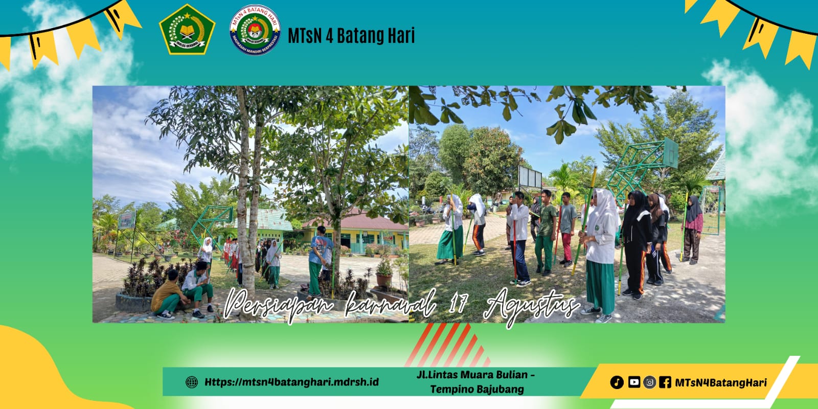 Siswa MTsN 4 Batang Hari Latihan Baris-Berbaris Persiapan Karnaval 17 Agustus di Kecamatan Bajubang