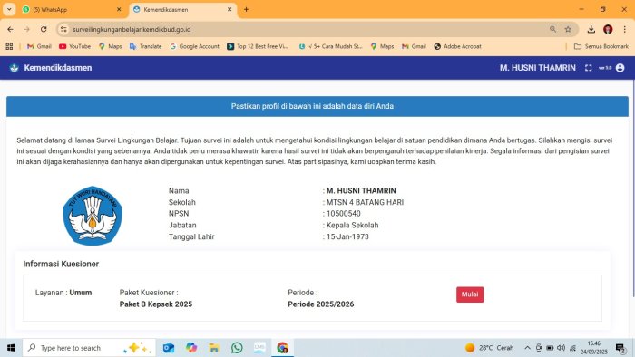 Kepala Madrasah Tuntaskan Pengisian Sulingjar Survei Lingkungan Belajar Kepala Madrasah Tuntaskan Pengisian Sulingjar Survei Lingkungan Belajar
