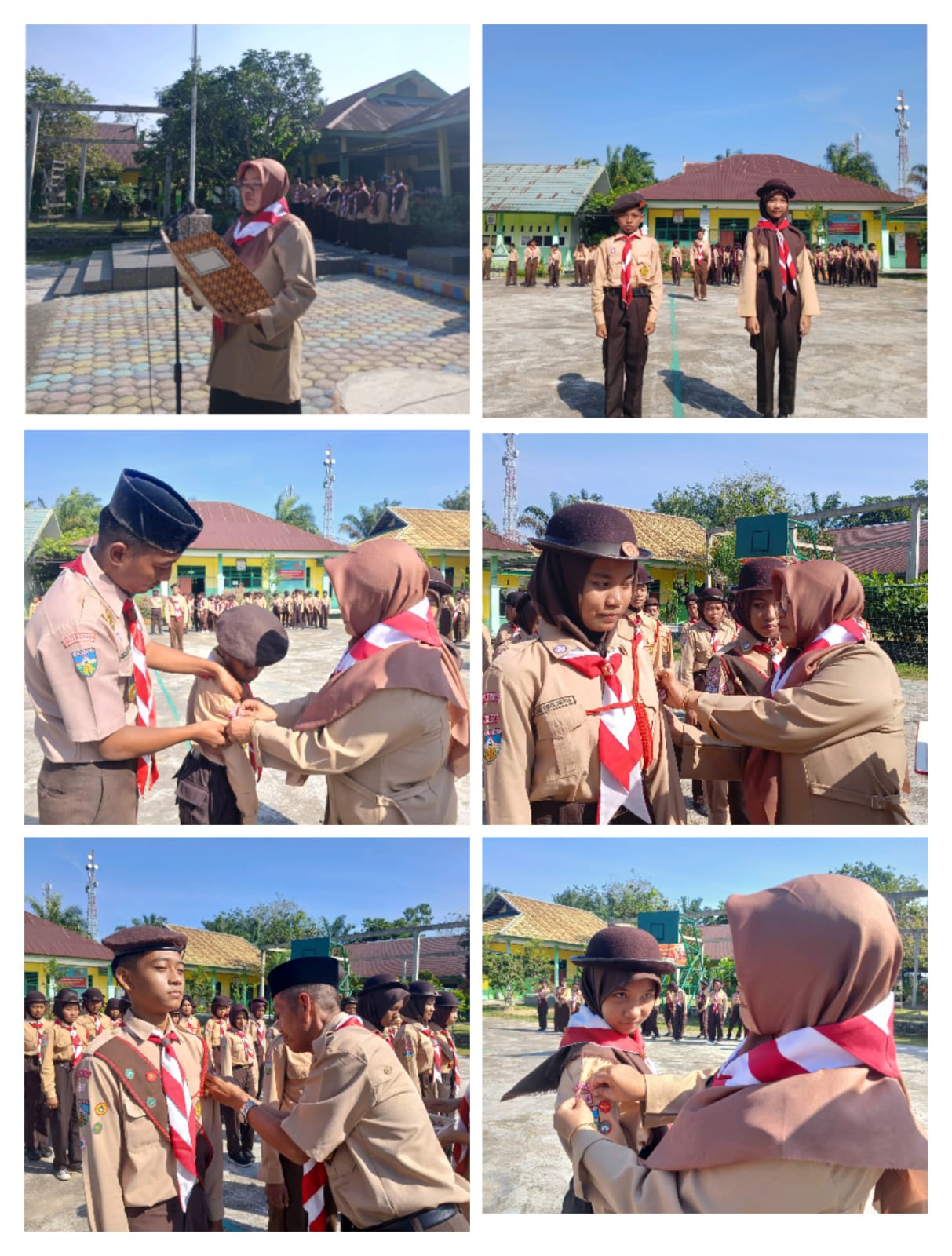 Penyematan tanda kecakapan dan nomor gugus depan calon penggalang baru.