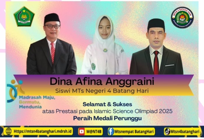 Siswi MTsN 4 Batanghari, Dina Raih Medali Perunggu di ISO Siswi MTsN 4 Batanghari, Dina Raih Medali Perunggu di ISO