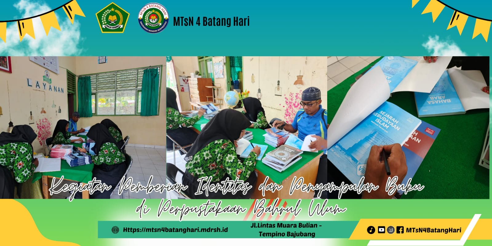 Kegiatan Pemberian Identitas dan Penyampulan Buku di Perpustakaan Bahrul Ulum 