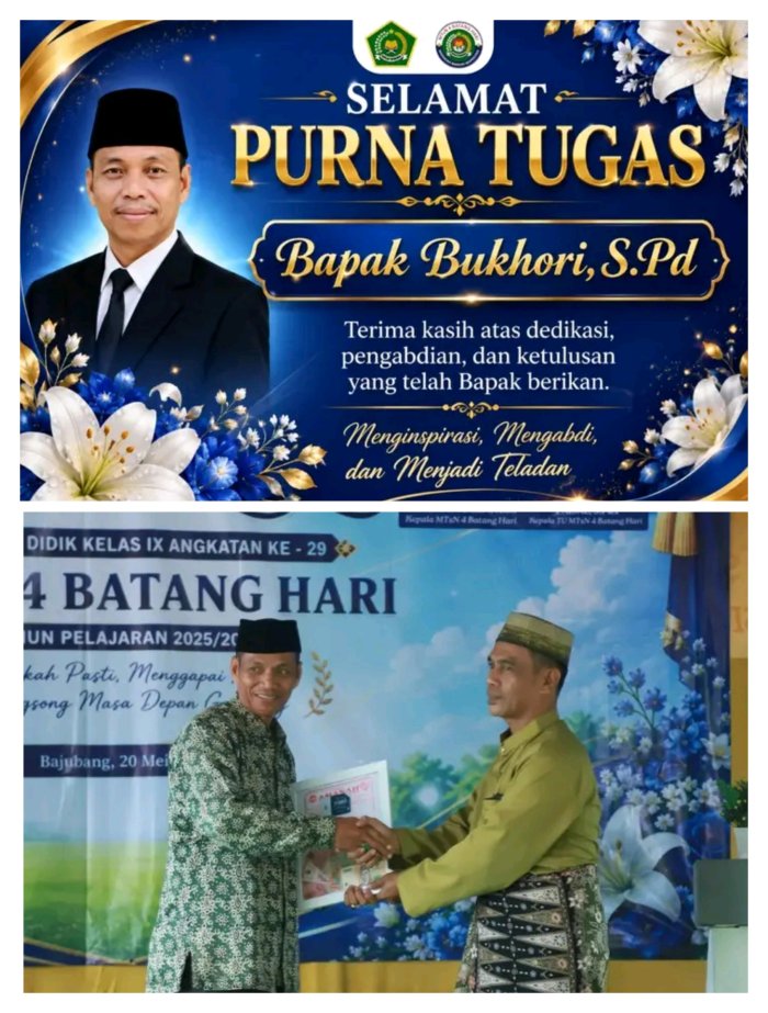 Bapak Bukhori Terima Kenang-Kenangan Purna Tugas di MTsN 4 Batanghari
