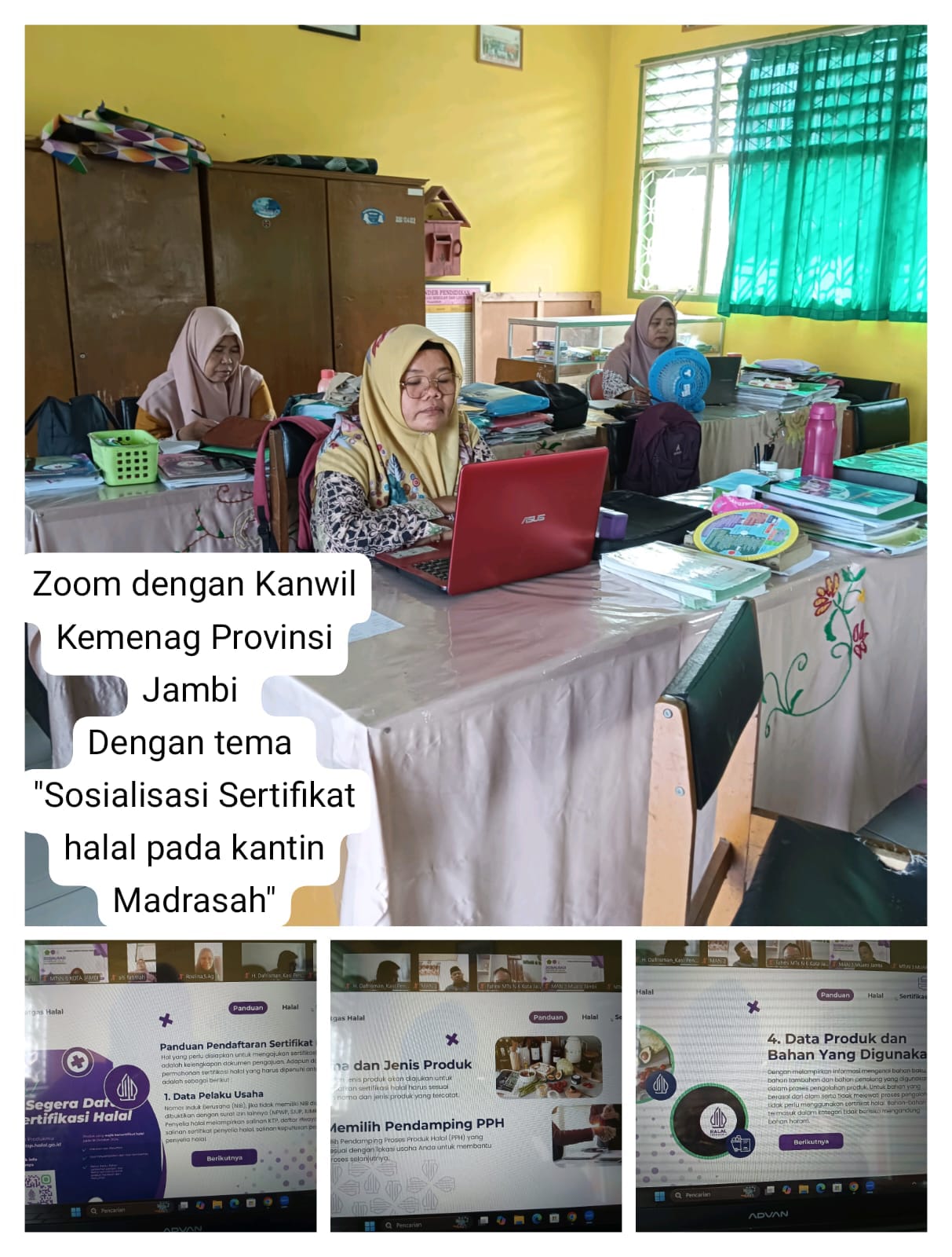 Guru dan Pegawai MTsN 4 Batang Hari Ikuti Zoom Sosialisasi Sertifikat Halal untuk Kantin Madrasah