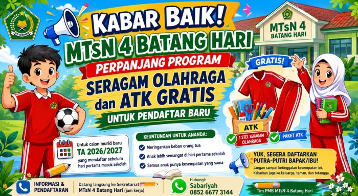 Kabar Baik! MTsN 4 Batang Hari Perpanjang Program Seragam Olahraga dan ATK Gratis untuk Pendaftar Baru