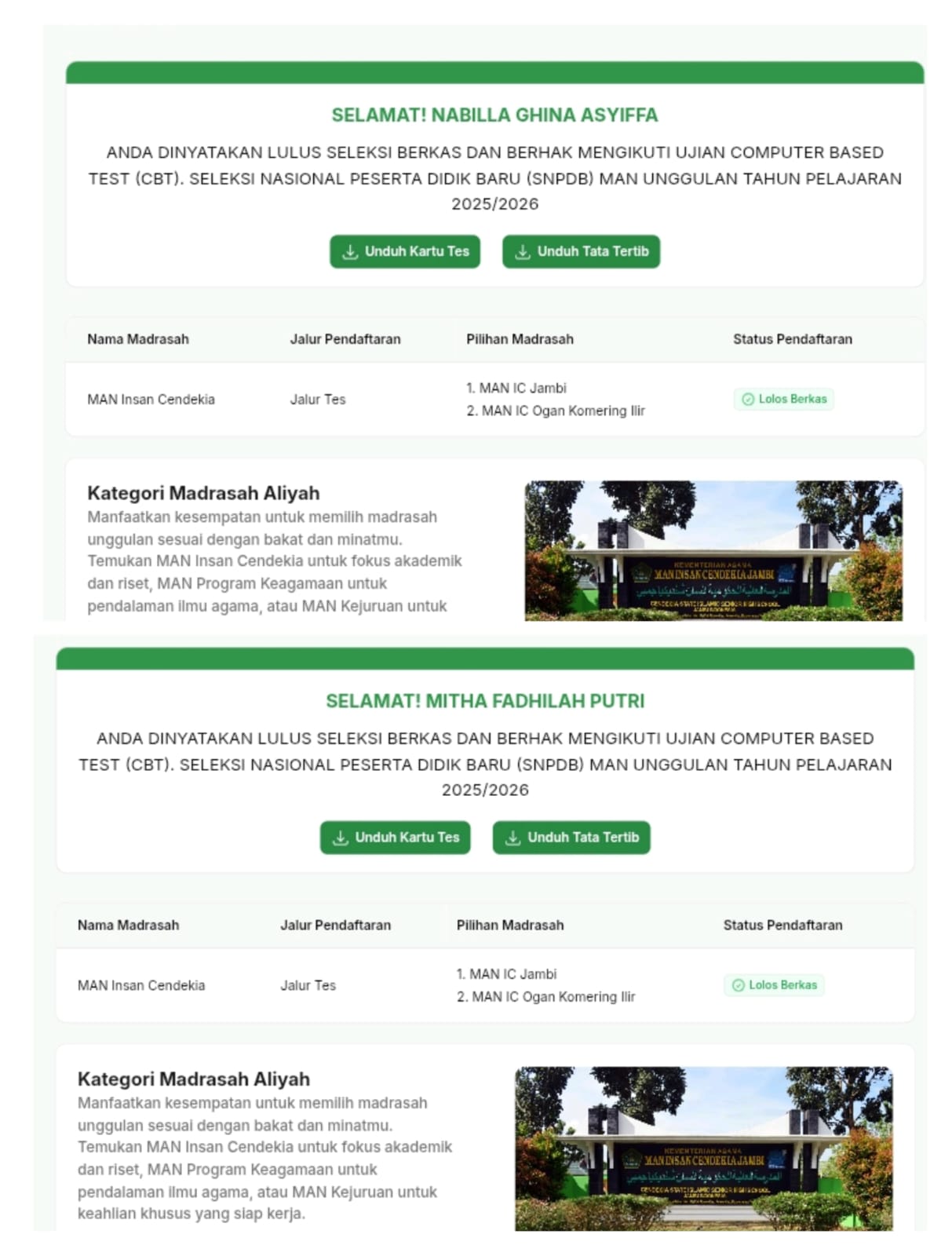 Dua Siswa MTsN 4 Batanghari Lolos Seleksi Berkas MAN Insan Cendekia Jambi