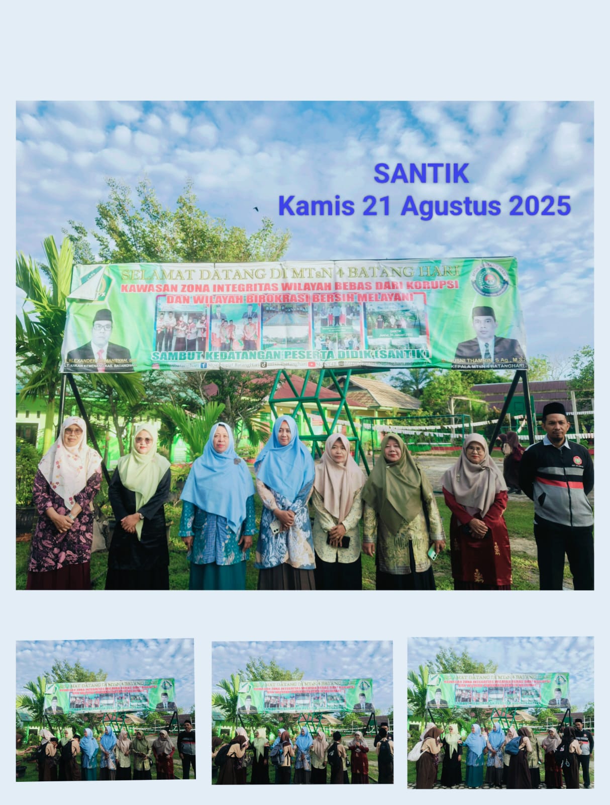 GTK MTsN 4 Batanghari Laksanakan Piket Sambut Peserta Didik di Gerbang Madrasah.