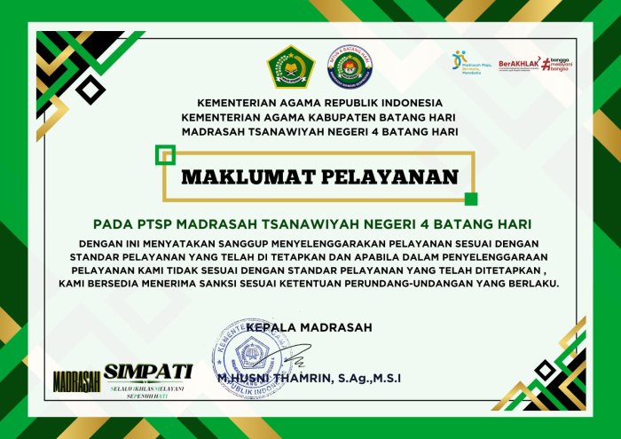 MTsN 4 Batang Hari Teguhkan Komitmen Layanan Prima Melalui Maklumat Pelayanan PTSP