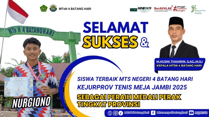 Nurgiono, Siswa MTsN 4 Batang Hari Raih Medali Perak di Kejurprov Tenis Meja Jambi 2025