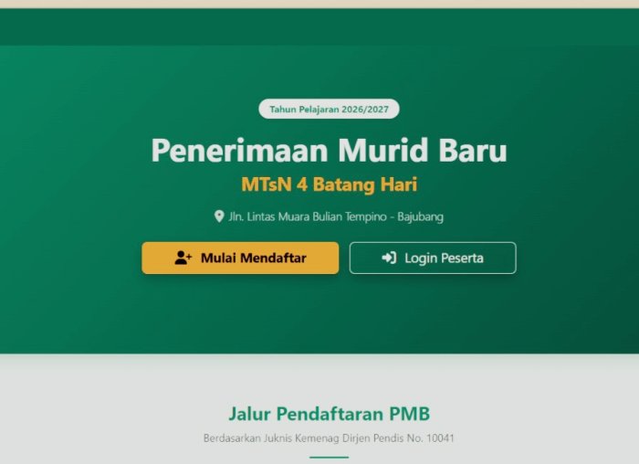 Layanan PMB online MTsN 4 Batang Hari Tahun 2026 telah dibuka