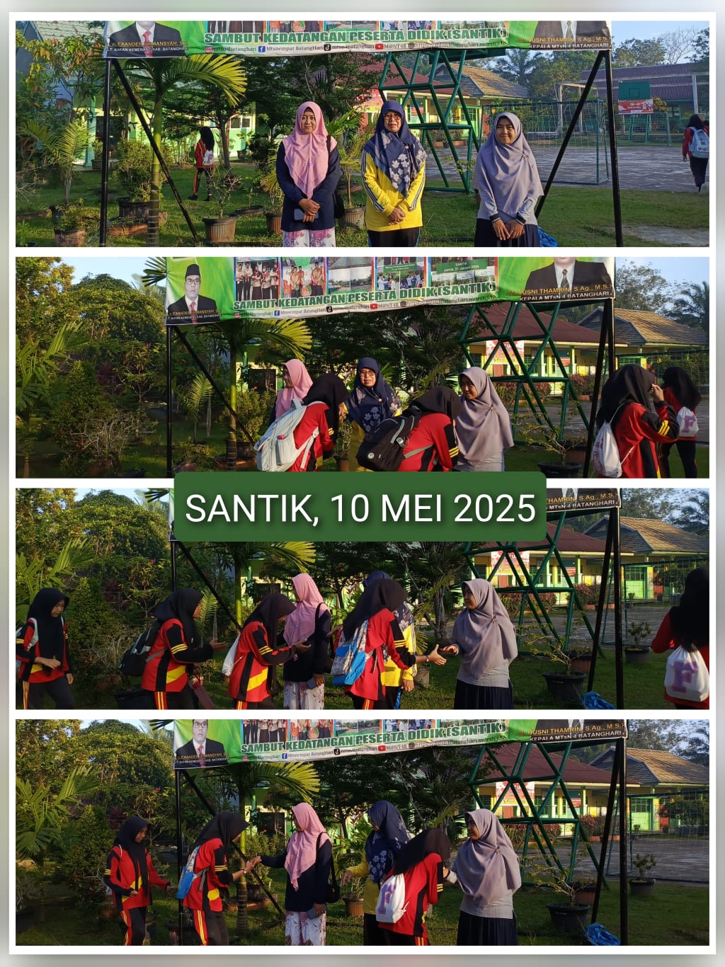 Ibu Guru yang Cantik, Sambut Peserta Didik Dengan Semangat.