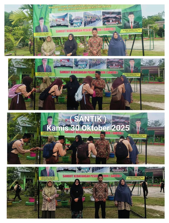 Guru Piket SANTIK Sambut Siswa dengan Ramah, Tegakkan Disiplin dan Kerapian