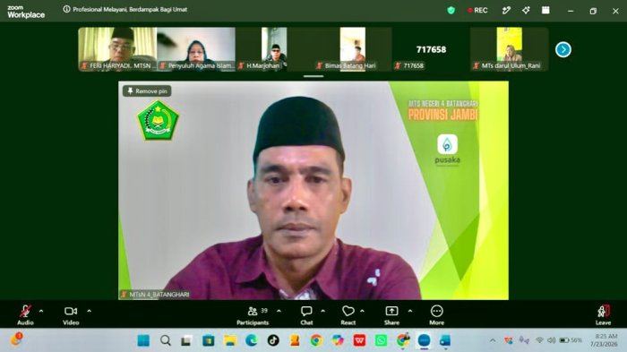 Kepala MTsN 4 Batang Hari Hadiri Briefing rutin kantor kementerian Agama Setiap Kamis Minggu Genap (BSKMG) Melalui Zoom