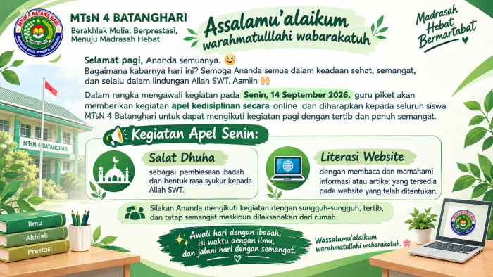 Apel Pagi di Tengah Kabut Asap, Guru Piket MTsN 4 Batanghari Teguhkan Kedisiplinan Siswa dari Rumah