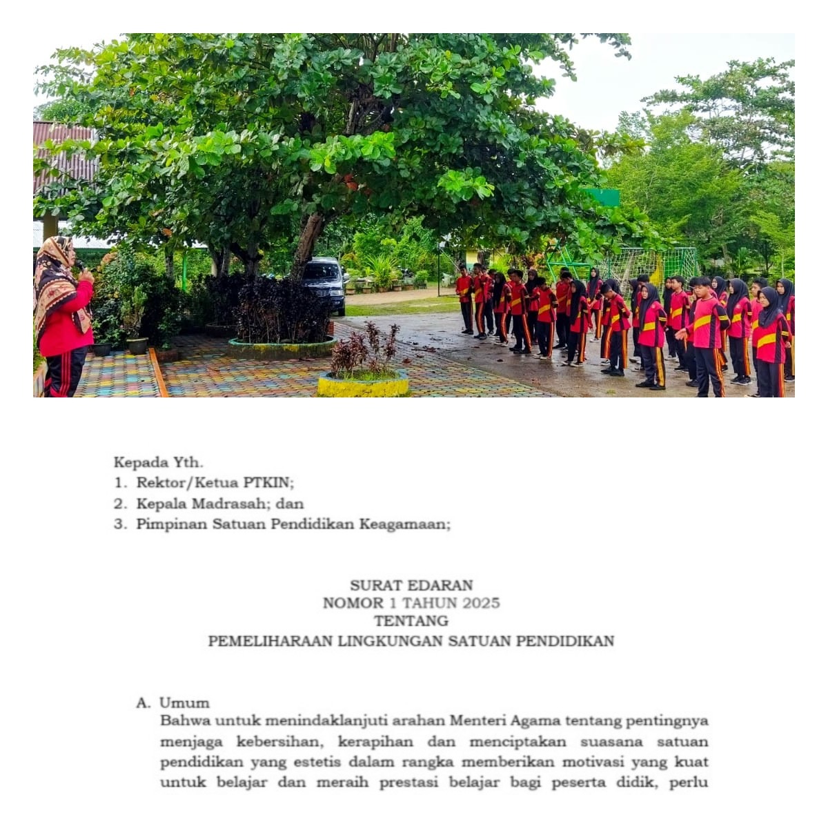 Surat Edaran (SE) Direktur Jenderal Pendidkan Islam (Dirjen Pendis). SE Nomor 1 tahun 2025