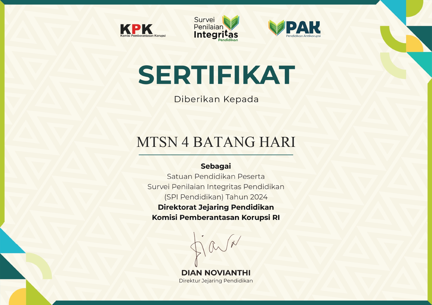 SERTIFIKAT SURVEI PENILAIAN INTEGRITAS PENDIDIKAN TAHUN 2024