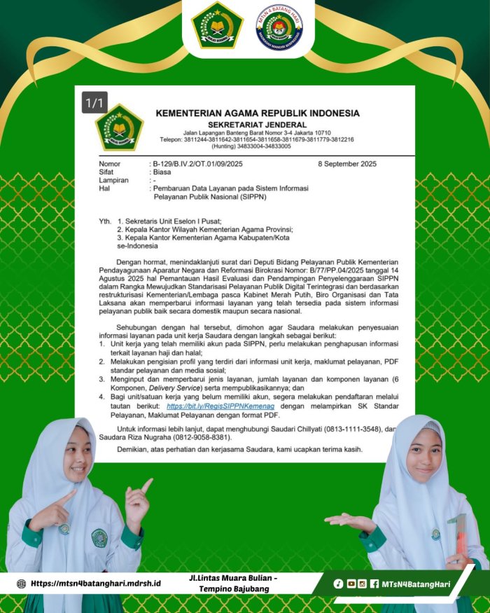MTsN 4 Batang Hari Dukung Pembaruan Data Layanan SIPPN Tahun 2025 MTsN 4 Batang Hari Dukung Pembaruan Data Layanan SIPPN Tahun 2025