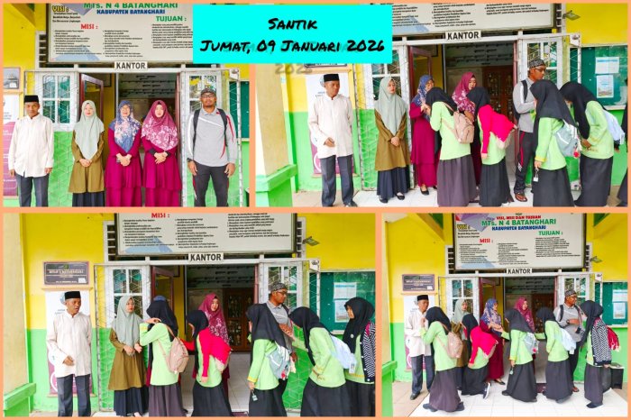 Meski Hujan Mengguyur, MTsN 4 Batang Hari Tetap Sambut Siswa dengan Senyum lewat SANTIK