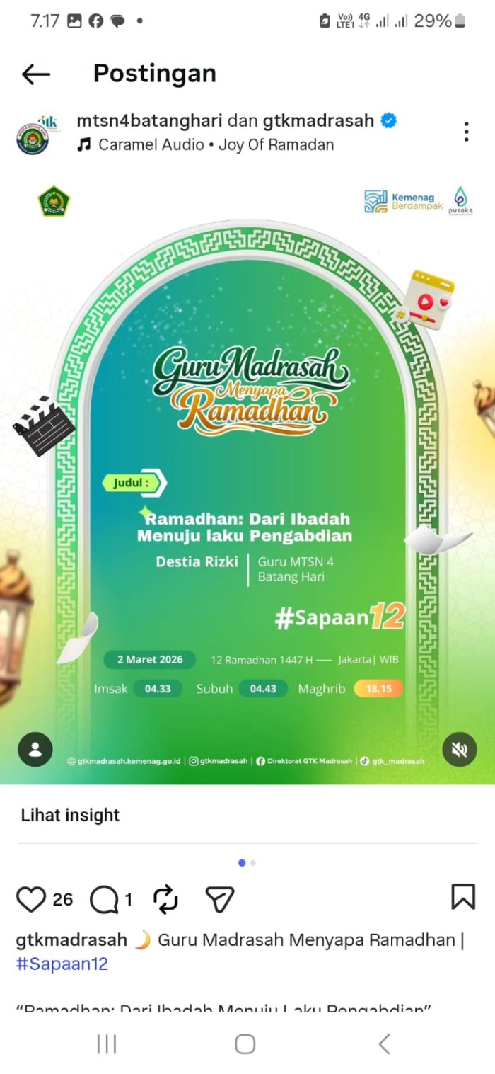 Inspiratif, Guru MTsN 4 Batang Hari Sampaikan Aspirasi Ramadhan di Program Direktorat GTK Madrasah Inspiratif, Guru MTsN 4 Batang Hari Sampaikan Aspirasi Ramadhan di Program Direktorat GTK Madrasah