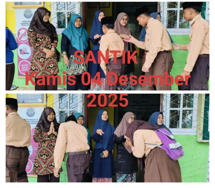 Tetap Laksanakan Piket Penyambutan Peserta Didik Meski Diguyur Hujan