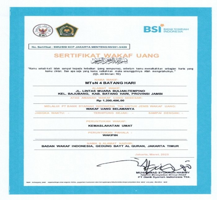 Semangat Berwakaf, MTsN 4 Batang Hari Jadi Bagian Gerakan Wakaf Nasional