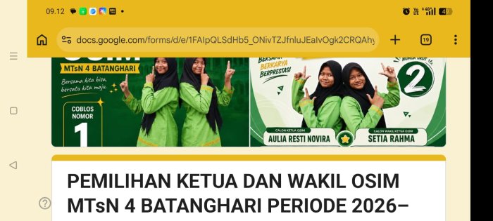 Di Tengah Kabut Asap, Demokrasi Siswa Tetap Berjalan: MTsN 4 Batang Hari Gelar Pemilihan OSIM Secara Daring