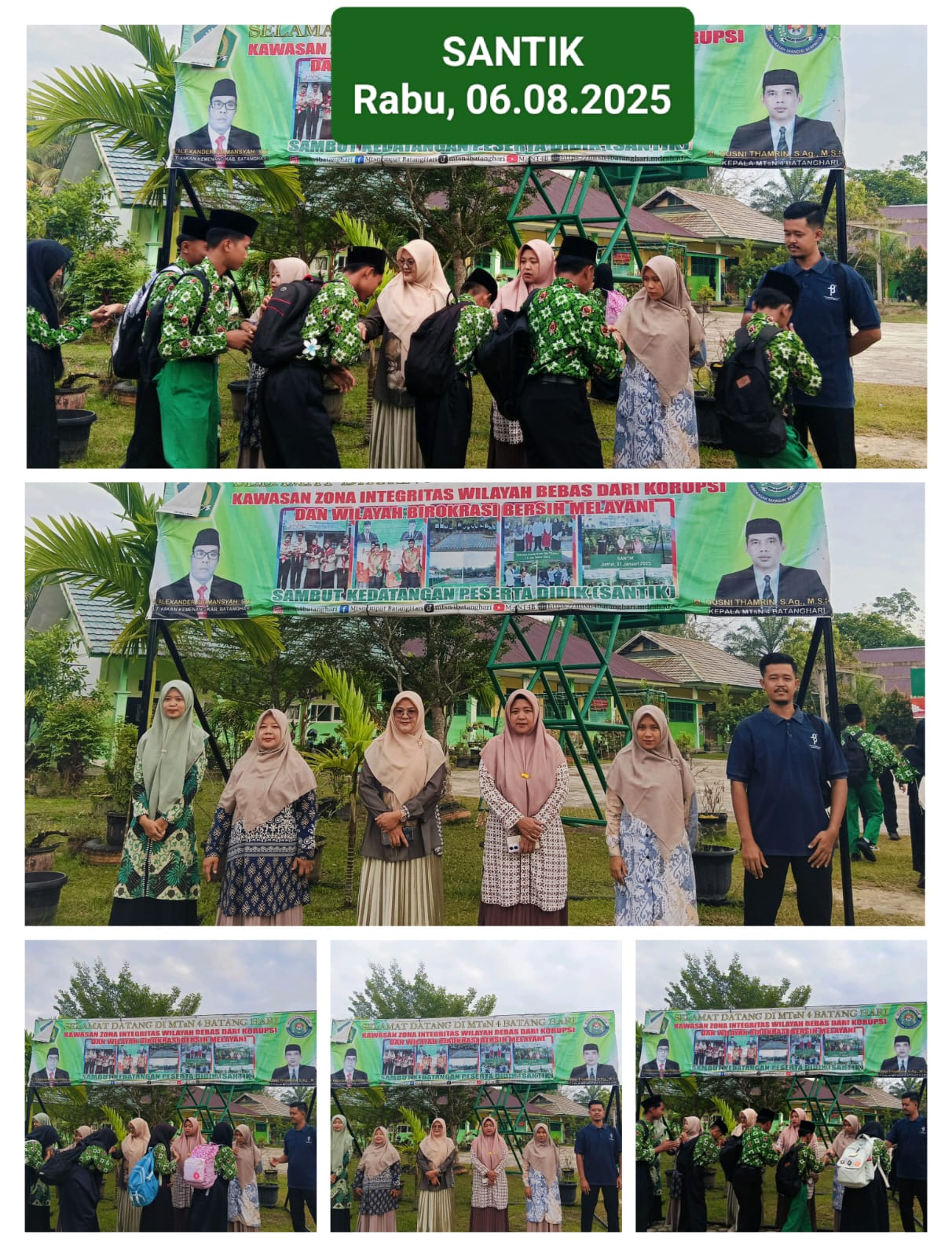 Sambutan Penuh Semangat di Pagi yang Cerah, Guru MTsN 4 Batanghari Cek Kesiapan dan Kerapian Siswa