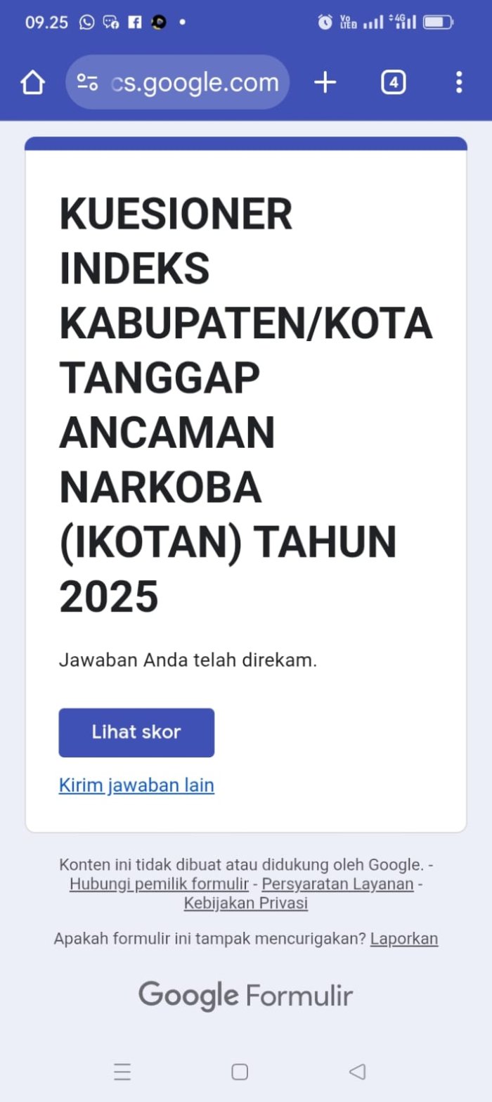Madrasah Peduli, GTK MTsN 4 Batang Hari Isi Kuesioner Indeks Tanggap Ancaman Narkoba
