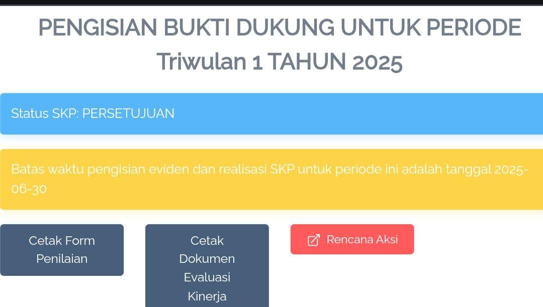 Perpanjangan Batas Pengisian Bukti Dukung Triwulan I