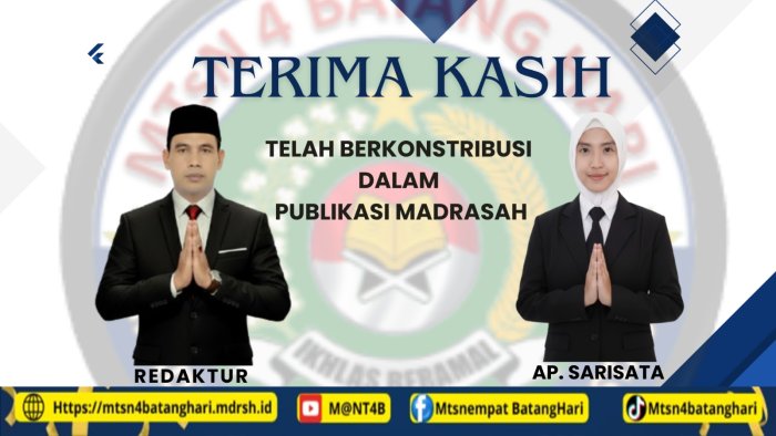 Tim Redaktur MTsN 4 Batang Hari Konsisten Wujudkan Program SARISATA, Ketua Tim sampaikan Apresiasi Setiap Pencapaian Tim Redaktur MTsN 4 Batang Hari Konsisten Wujudkan Program SARISATA, Ketua Tim sampaikan Apresiasi Setiap Pencapaian