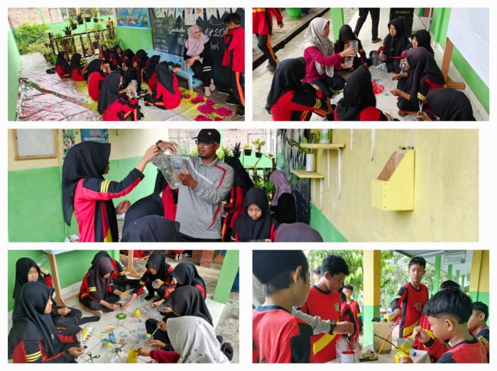 Siswa MTsN 4 Batanghari Kreasi Vertical Garden dari Botol Bekas dalam Proyek P5RA