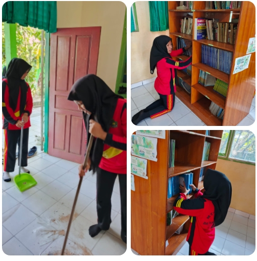 Siswa MTsN 4 Batanghari Aktif Menjaga Kebersihan Perpustakaan Bahrul Ulum