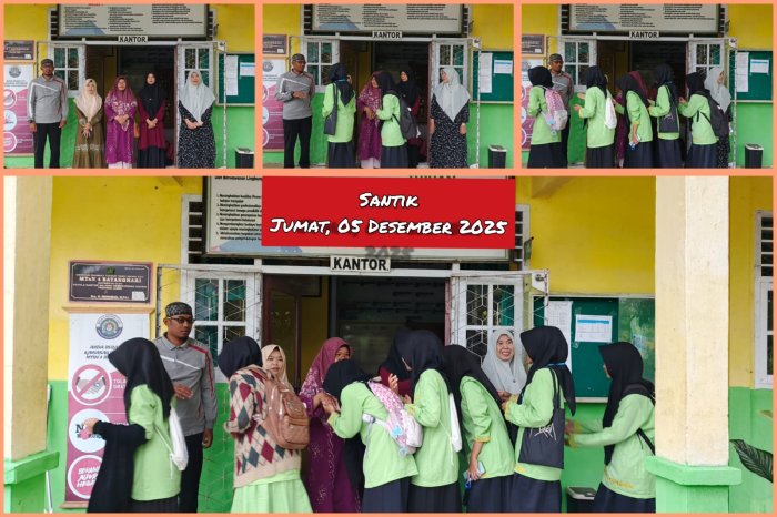 Rintik Hujan Menyapa diakhir pekan, Guru MTsN 4 Batang Hari Menyambut siswa dengan Inspirasi