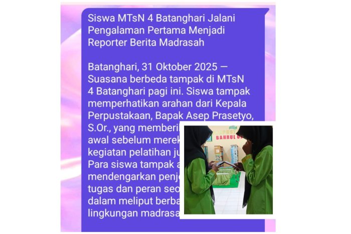 Siswi Kelas 7 dan 8 MTsN 4 Batanghari Jalani Pengalaman Pertama Menjadi Reporter Berita Madrasah Siswi Kelas 7 dan 8 MTsN 4 Batanghari Jalani Pengalaman Pertama Menjadi Reporter Berita Madrasah