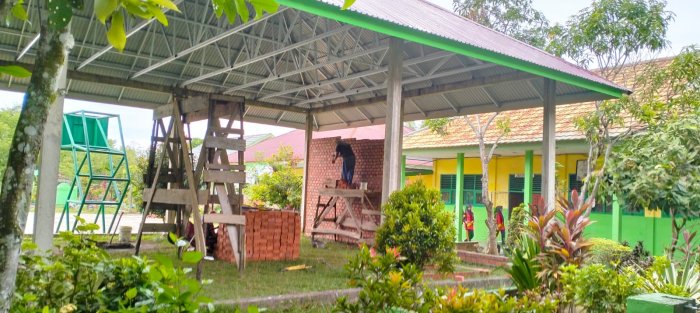 Aula Pendopo MTsN 4 Batang Hari Kian Kokoh: Pemasangan Batu Bata telah  Dimulai