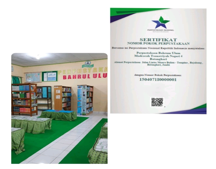 PERPUSTAKAAN BAHRUL ULUM MTSN 4 BATANGHARI, RESMI MEMPEROLEH NPP DARI PERPUSTAKAAN NASIONAL PERPUSTAKAAN BAHRUL ULUM MTSN 4 BATANGHARI, RESMI MEMPEROLEH NPP DARI PERPUSTAKAAN NASIONAL
