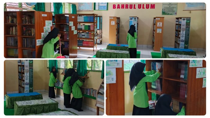 Kelas 7A Jadi Teladan dalam Tugas Piket Perpustakaan Bahrul Ulum MTsN 4 Batanghari