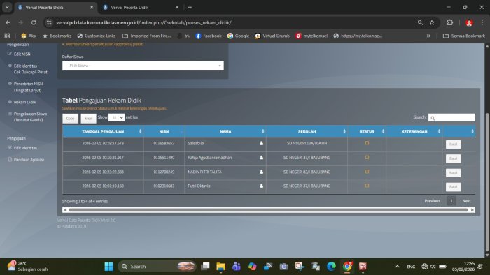Tingkatkan Akurasi Data Siswa, Operator MTsN 4 Batang Hari Lakukan Pengajuan Rekam Didik di VervalPD